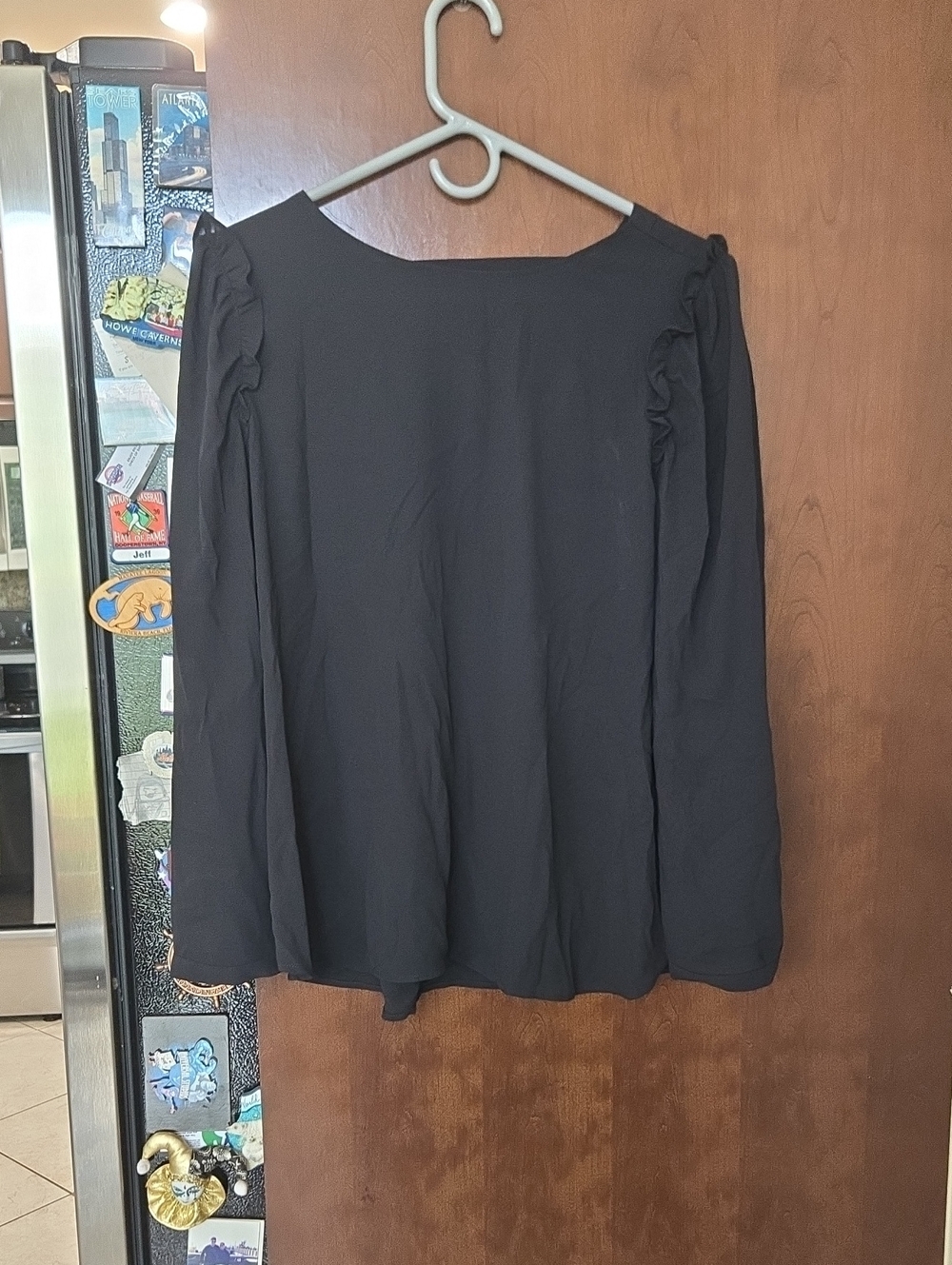 LOFT Black Petite Ruffle Shoulder Top